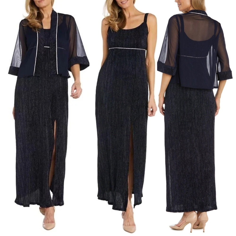 🔥R & M Richards Crinkle-Pleated Maxi Dress & Jacket
